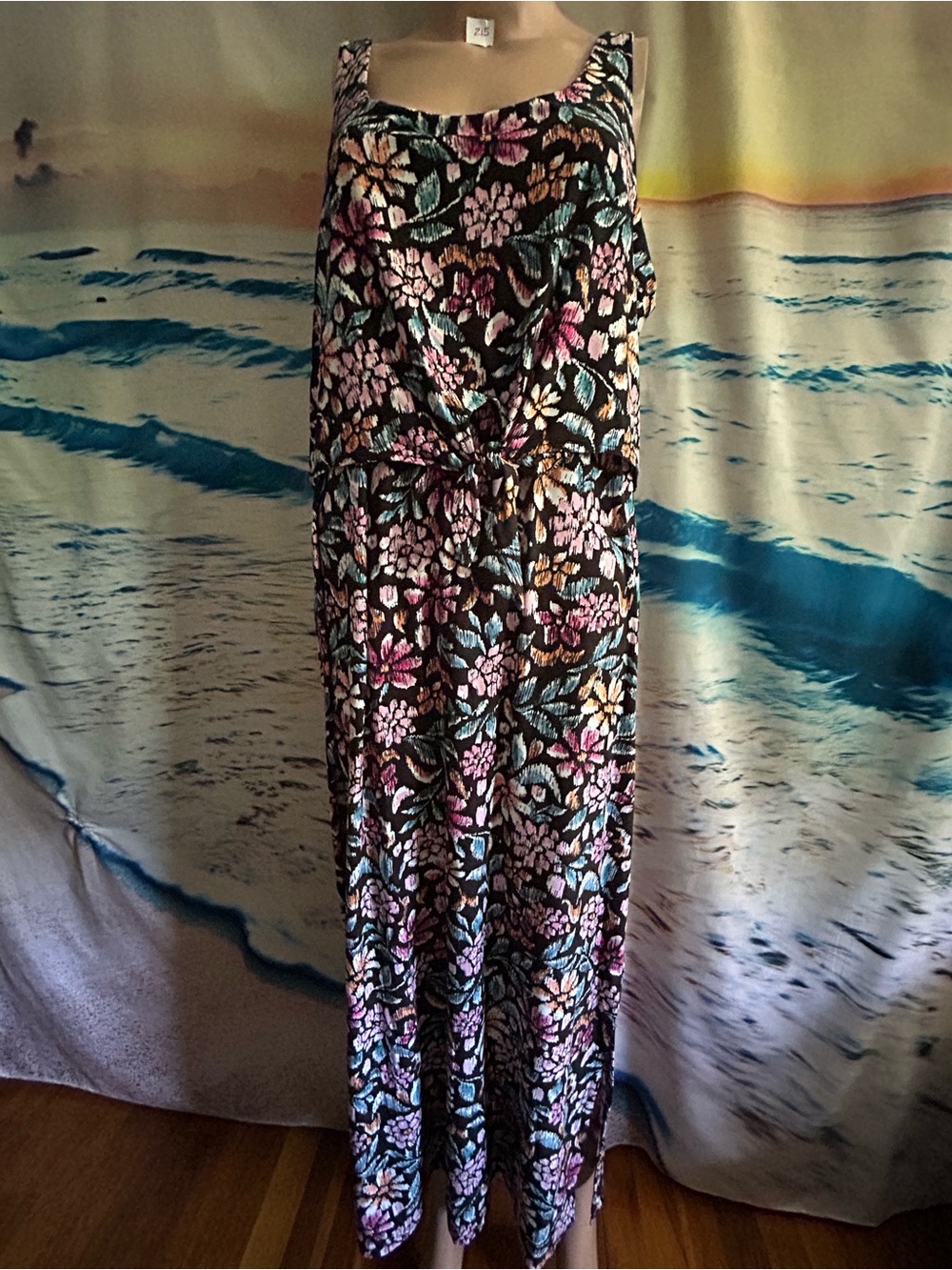 Emily Daniels Women’s Floral Maxi Sundress in Black Pink & Teal Flowers LG